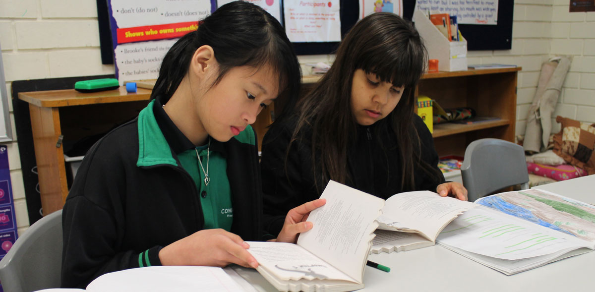 Students reading in class